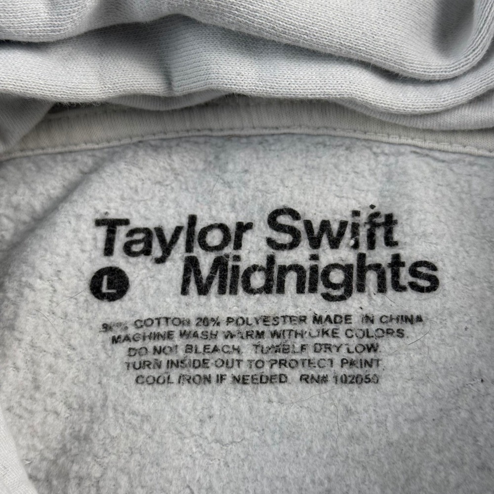 Taylor Swift Midnights Album Hoodie Light Grey Graphic Sweatshirt Womens Large - Picture 3 of 6